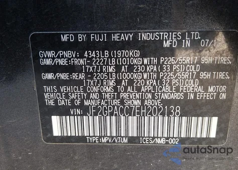 2014 Subaru Xv Crosstrek 2.0I Premium из США, поврежденный, VIN JF2GPACC7EH202138